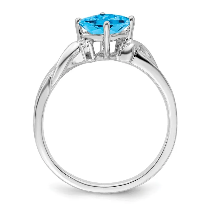 14k White Gold Cushion Blue Topaz and Real Diamond Ring Goldia Rings