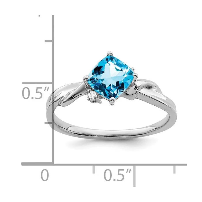 14k White Gold Cushion Blue Topaz and Real Diamond Ring Goldia Rings