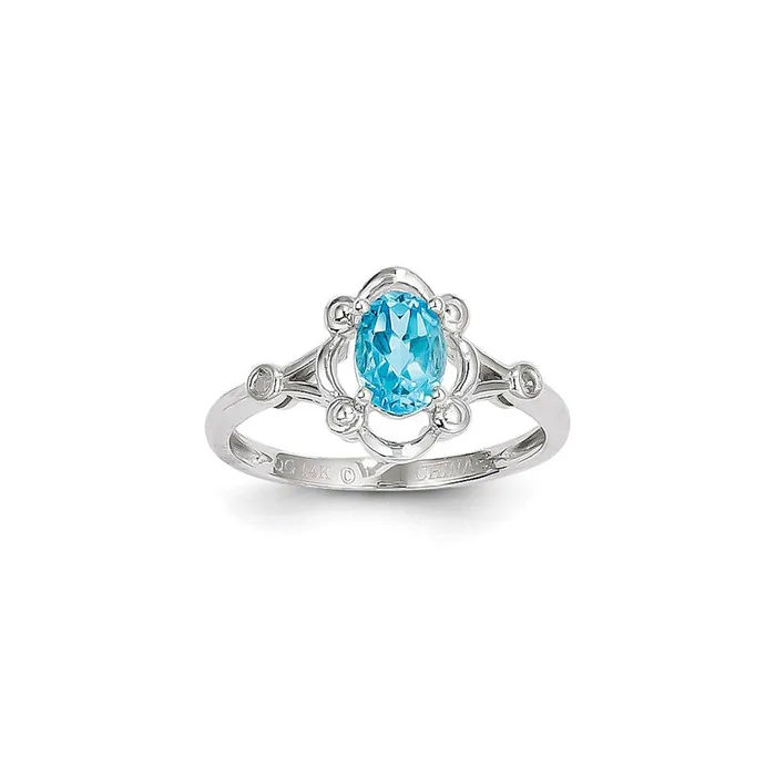 14k White Gold Light Swiss Blue Topaz Diamond Ring Goldia Rings