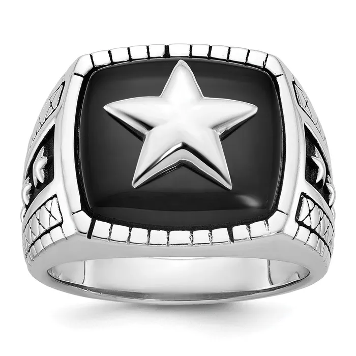 14k White Gold Mens Onyx Star Ring Mounting Goldia Rings
