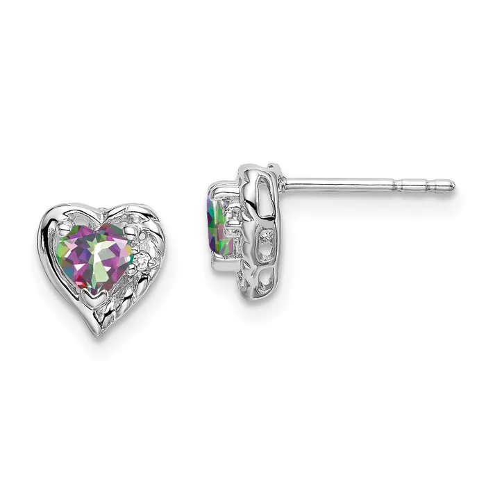 14k White Gold Mystic Fire Topaz and Real Diamond Heart Earrings Goldia Earrings