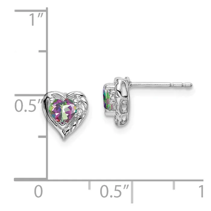 14k White Gold Mystic Fire Topaz and Real Diamond Heart Earrings Goldia Earrings