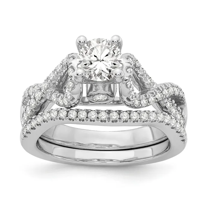 14k White Gold Peg Set Simulated Diamond Infinity Engagement Ring Goldiacom Rings