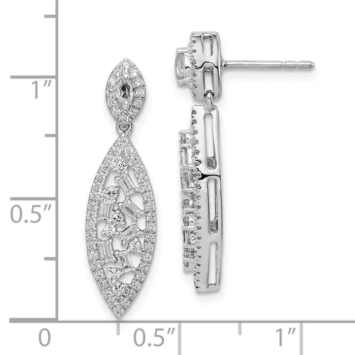 14k White Gold Polished Fancy Dangle Real Diamond Post Earring Goldia Earrings
