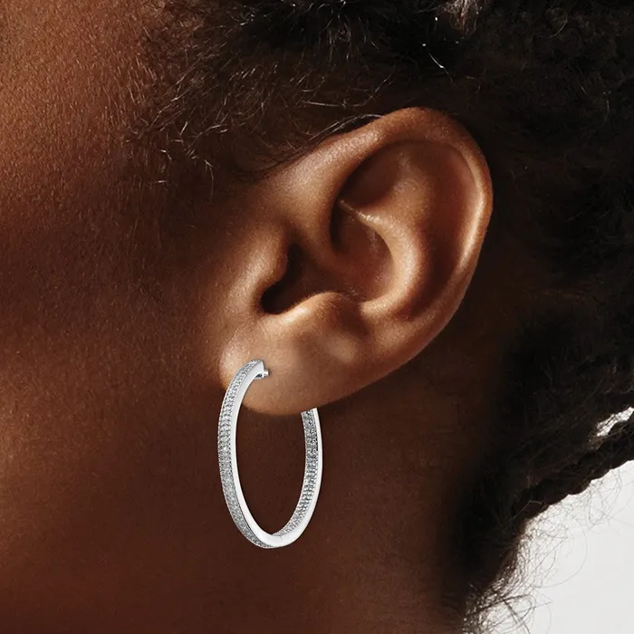 14k White Gold Polished Real Diamond InOut Hinged Hoop Earrings Goldia Earrings