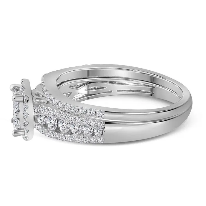 14k White Gold Princess Diamond Halo Bridal Wedding Ring Set 1 Cttw gndatlanta Rings