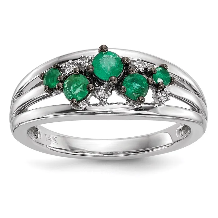 14k White Gold Real Diamond and Emerald Polished Ring Goldia Rings