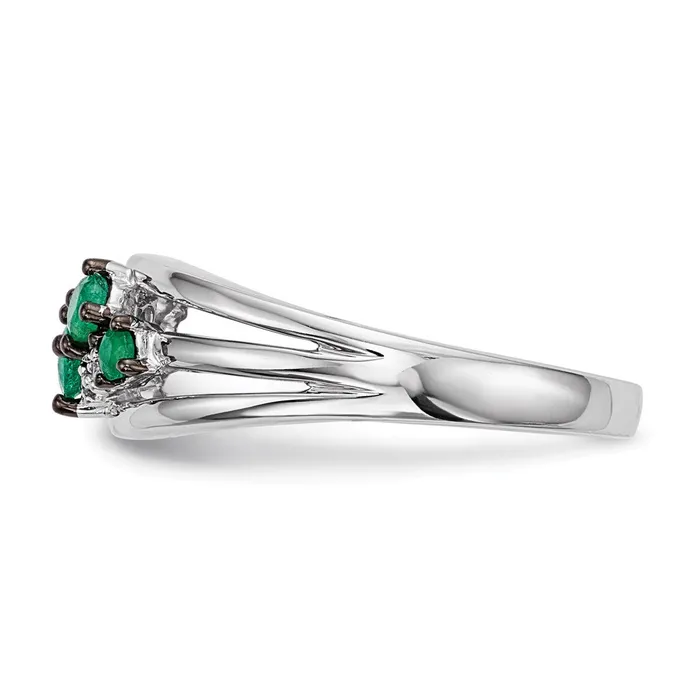 14k White Gold Real Diamond and Emerald Polished Ring Goldia Rings
