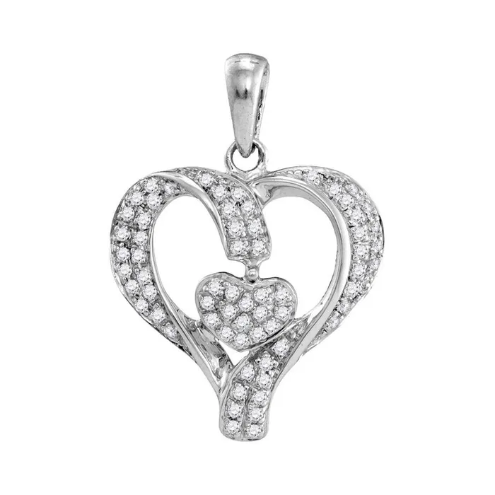 14k White Gold Round Diamond Heart Pendant 16 Cttw gndatlanta Necklaces