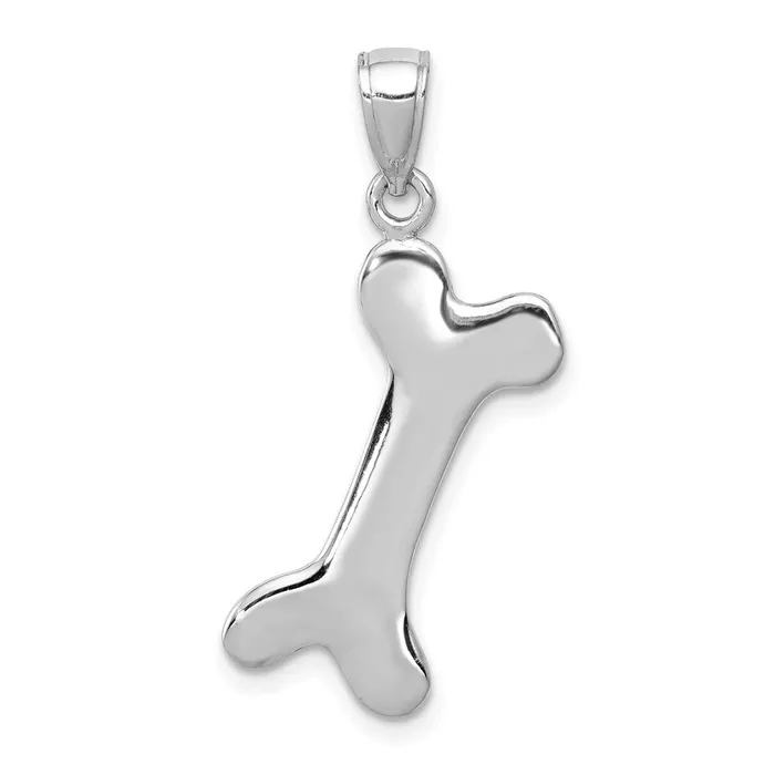 14k White Gold Solid Polished Dog Bone Charm Goldia Charm Necklaces