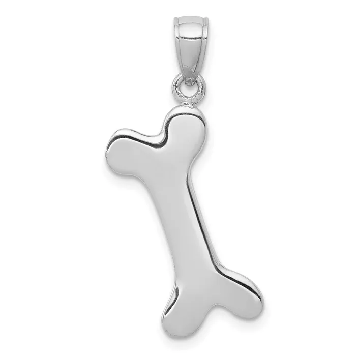 14k White Gold Solid Polished Dog Bone Charm Goldia Charm Necklaces