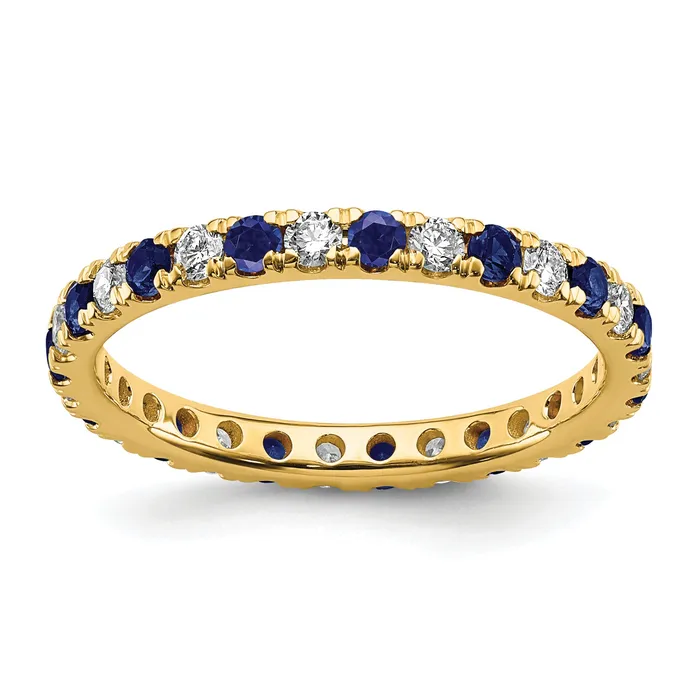 14k Yellow Gold 12 Ct Lab Grown Diamond VSSI G and Lab Created Blue Sapphire Eternity Band Ring Goldia Rings