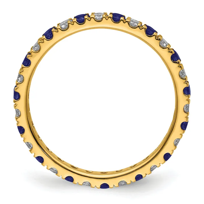 14k Yellow Gold 12 Ct Lab Grown Diamond VSSI G and Lab Created Blue Sapphire Eternity Band Ring Goldia Rings