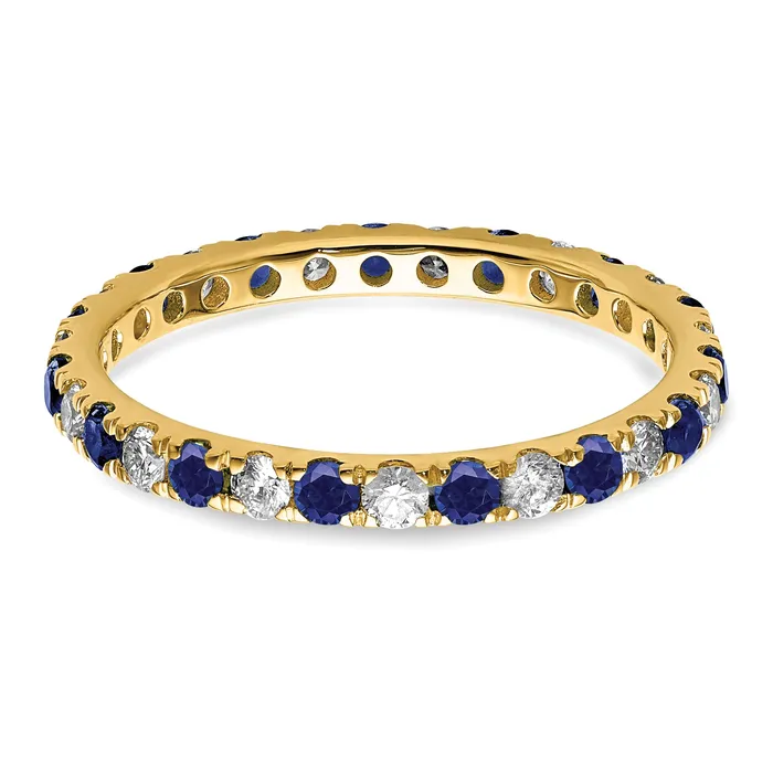 14k Yellow Gold 12 Ct Lab Grown Diamond VSSI G and Lab Created Blue Sapphire Eternity Band Ring Goldia Rings