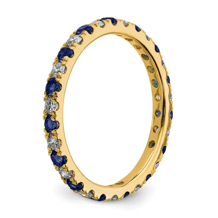 14k Yellow Gold 12 Ct Lab Grown Diamond VSSI G and Lab Created Blue Sapphire Eternity Band Ring Goldia Rings