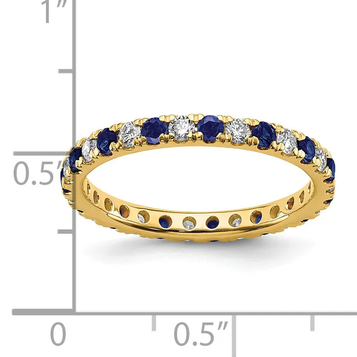 14k Yellow Gold 12 Ct Lab Grown Diamond VSSI G and Lab Created Blue Sapphire Eternity Band Ring Goldia Rings