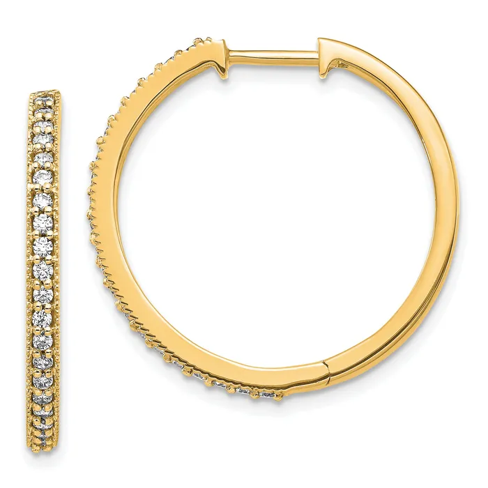14k Yellow Gold 12 Ct Lab Grown Diamond VSSI G Miligrain Hinged Hoop Earrings Goldia Earrings