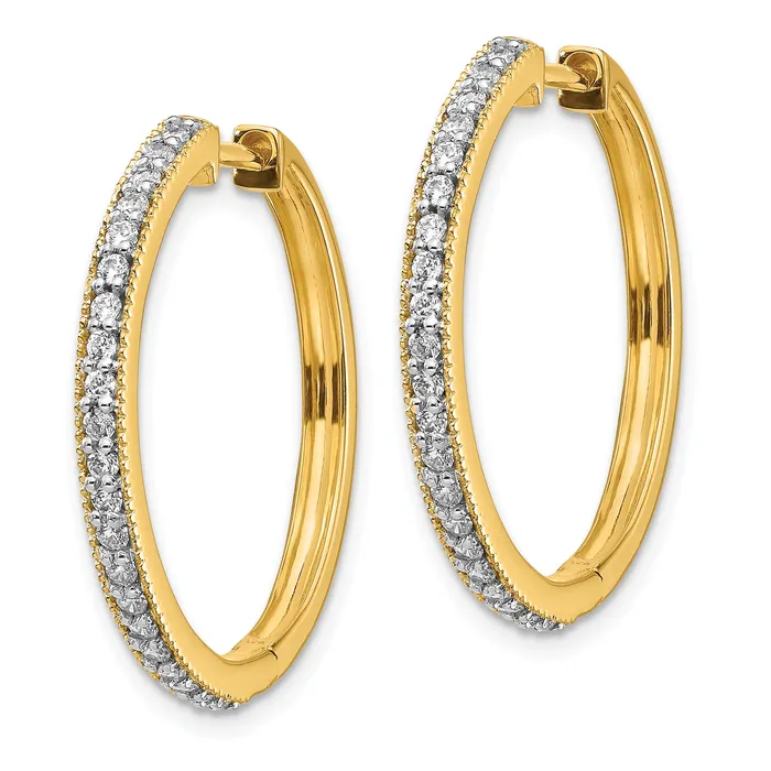 14k Yellow Gold 12 Ct Lab Grown Diamond VSSI G Miligrain Hinged Hoop Earrings Goldia Earrings