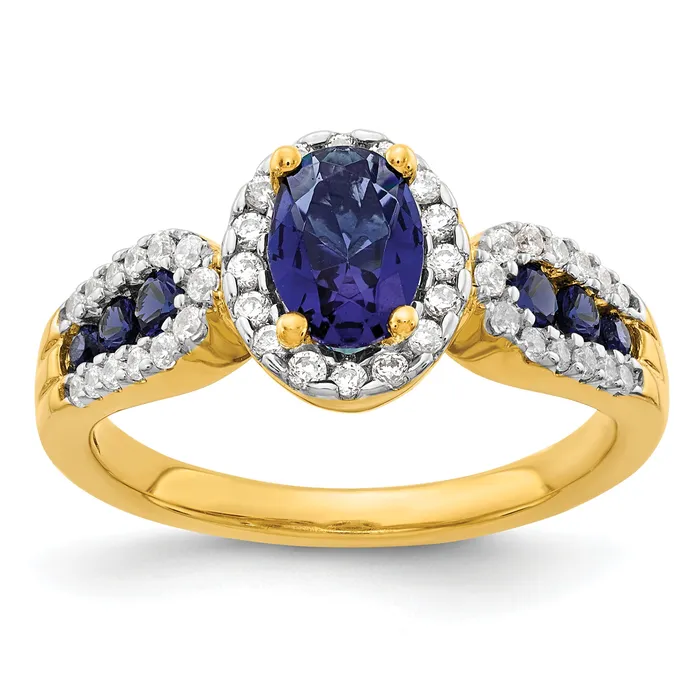 14k Yellow Gold 13 Ct Lab Grown Diamond VSSI G and Oval Lab Created Blue Sapphire Ring Goldia Rings 14k Yellow Gold 13 Ct Lab Grown Diamond VSSI G and Oval Lab Created Blue Sapphire Ring Goldia Rings