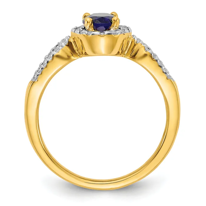14k Yellow Gold 13 Ct Lab Grown Diamond VSSI G and Oval Lab Created Blue Sapphire Ring Goldia Rings