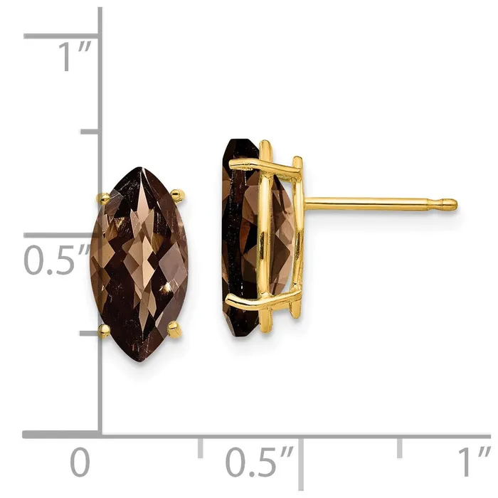 14k Yellow Gold 12x6 Marquise CheckerCut Smok Yellow Gold Quartz Earring Goldia Earrings