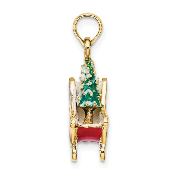 14k Yellow Gold 3D Enamel Sleigh wChristmas Tree Charm Goldia Charm Necklaces