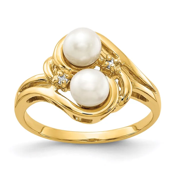 14K Yellow Gold 4mm FW Cultured Pearl AAA Real Diamond ring Goldiacom Rings 14K Yellow Gold 4mm FW Cultured Pearl AAA Real Diamond ring Goldiacom Rings