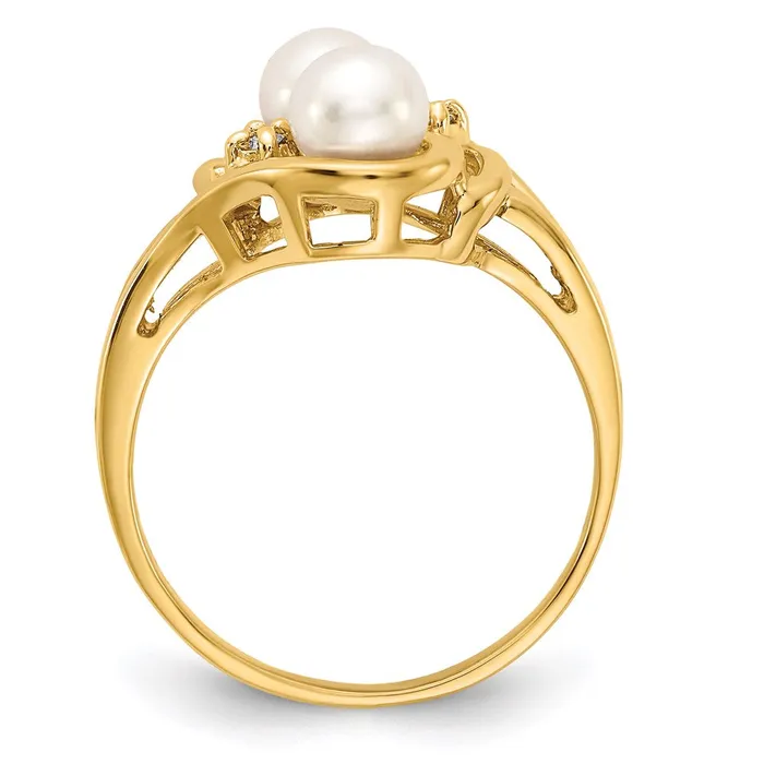 14K Yellow Gold 4mm FW Cultured Pearl AAA Real Diamond ring Goldiacom Rings
