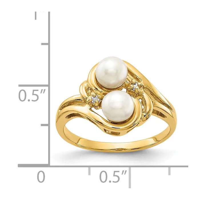 14K Yellow Gold 4mm FW Cultured Pearl AAA Real Diamond ring Goldiacom Rings