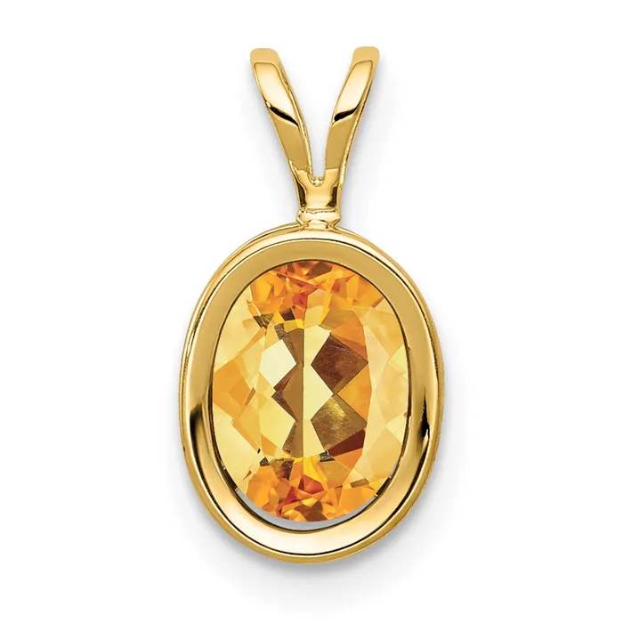 14K Yellow Gold 8x6mm Oval Citrine Checker bezel pendant Goldia Necklaces