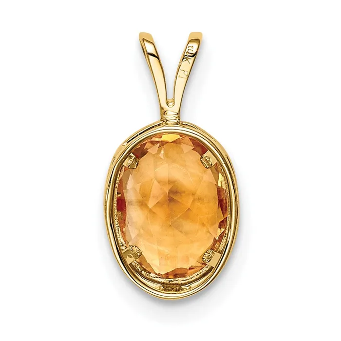 14K Yellow Gold 8x6mm Oval Citrine Checker bezel pendant Goldia Necklaces
