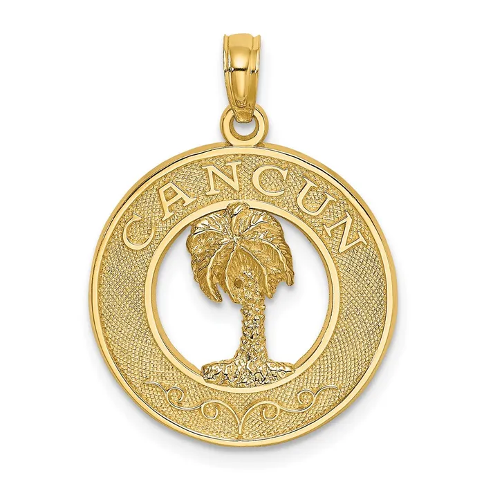 14k Yellow Gold CANCUN wPalm Tree Circle Charm Goldia Charm Necklaces
