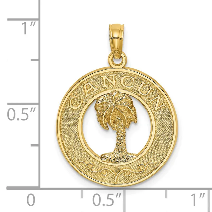 14k Yellow Gold CANCUN wPalm Tree Circle Charm Goldia Charm Necklaces