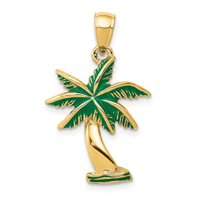 14k Yellow Gold Enameled Palm Tree Pendant Goldia Necklaces