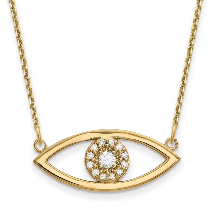 14K Yellow Gold Medium Necklace Real Diamond Evil Eye Goldia Necklaces