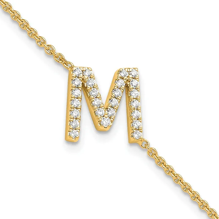 14k Yellow Gold Natural Diamond Sideways Letter M w 1in ext Bracelet goldiaca Bracelets 14k Yellow Gold Natural Diamond Sideways Letter M w 1in ext Bracelet goldiaca Bracelets