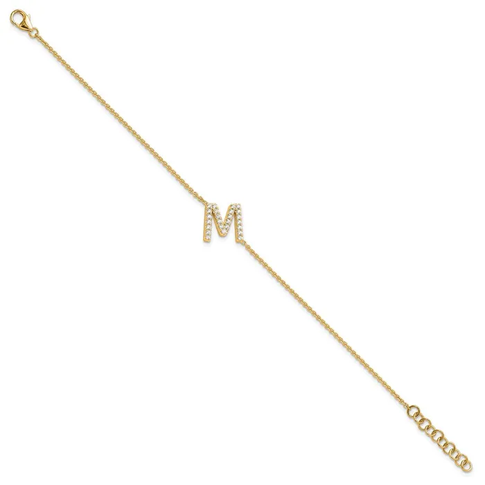 14k Yellow Gold Natural Diamond Sideways Letter M w 1in ext Bracelet goldiaca Bracelets