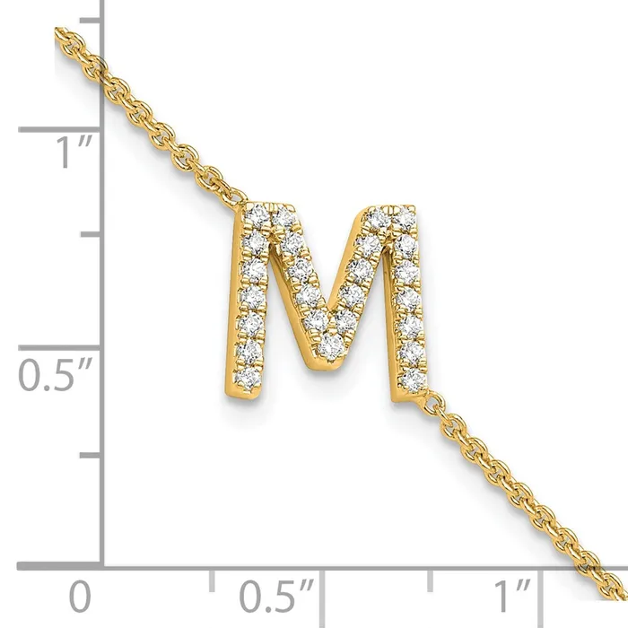 14k Yellow Gold Natural Diamond Sideways Letter M w 1in ext Bracelet goldiaca Bracelets