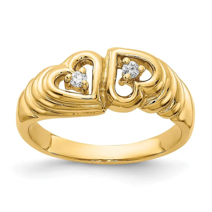 14K Yellow Gold Polished AA Real Diamond heart ring Goldiacom Rings
