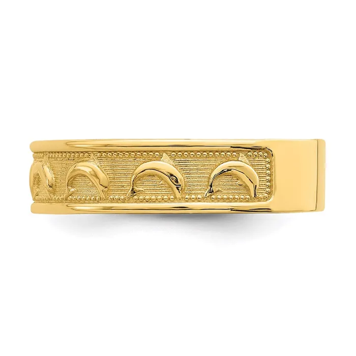 14K Yellow Gold Polished and Textured Dolphin Engraved Thumb Ring Goldia Rings