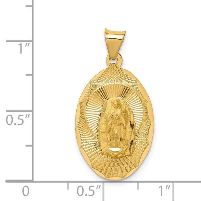 14k Yellow Gold Polished DC Lady Of Guadalupe Oval Pendant Goldia Necklaces