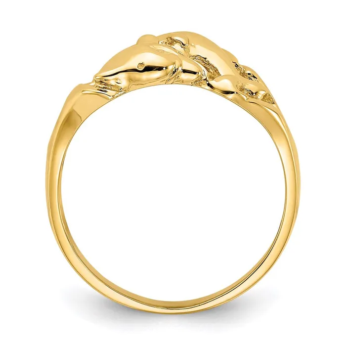 14K Yellow Gold Polished Double Dolphins Swimming Ring Goldia Rings