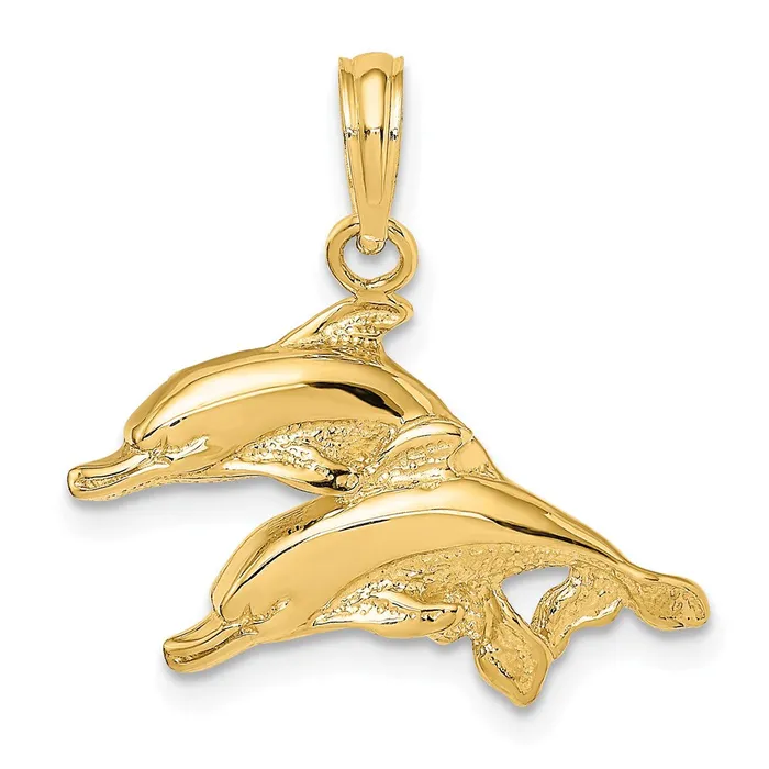14k Yellow Gold Polished Engraved Dolphins Charm Goldia Charm Necklaces