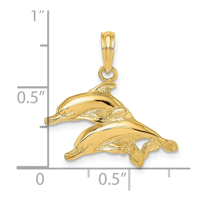 14k Yellow Gold Polished Engraved Dolphins Charm Goldia Charm Necklaces