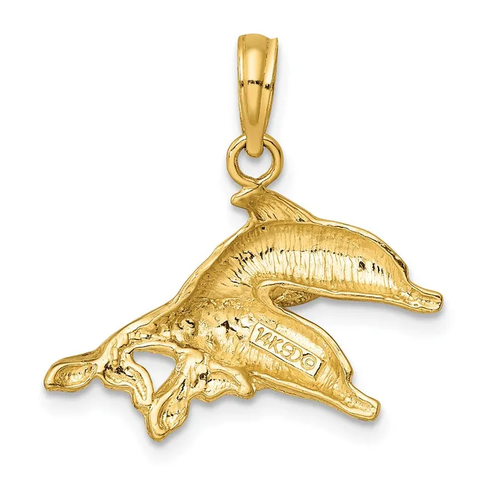 14k Yellow Gold Polished Engraved Dolphins Charm Goldia Charm Necklaces