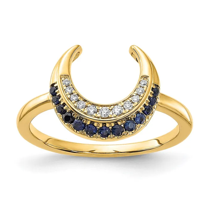 14K Yellow Gold Polished Sapphire and Real Diamond Moon Ring Goldia Rings 14K Yellow Gold Polished Sapphire and Real Diamond Moon Ring Goldia Rings