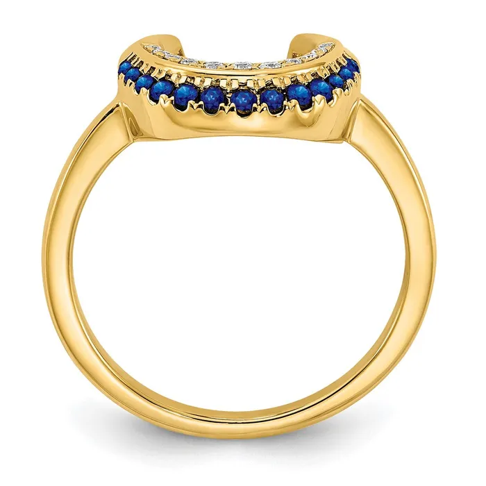 14K Yellow Gold Polished Sapphire and Real Diamond Moon Ring Goldia Rings
