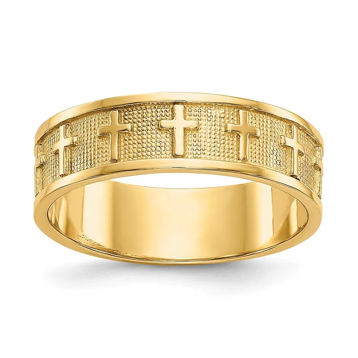 14K Yellow Gold Polished u0026 Satin Cross Band Goldia Rings