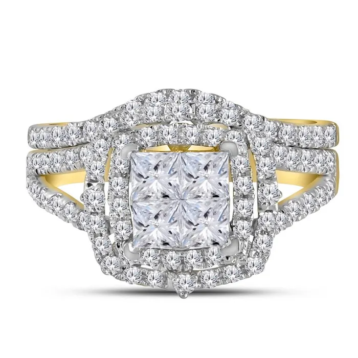 14k Yellow Gold Princess Diamond Bridal Wedding Ring Set 112 Cttw gndatlanta Rings