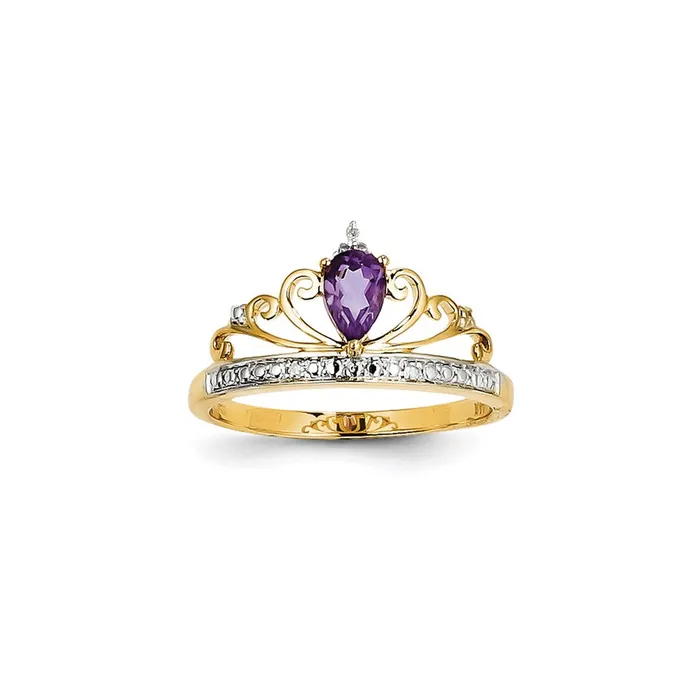 14K Yellow Gold Rhodium Real Diamond and Amethyst Ring Goldiacom Rings